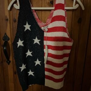 She + Sky Patriotic Knit Tank Top - Red, White, and Blue Large Sweater Vest